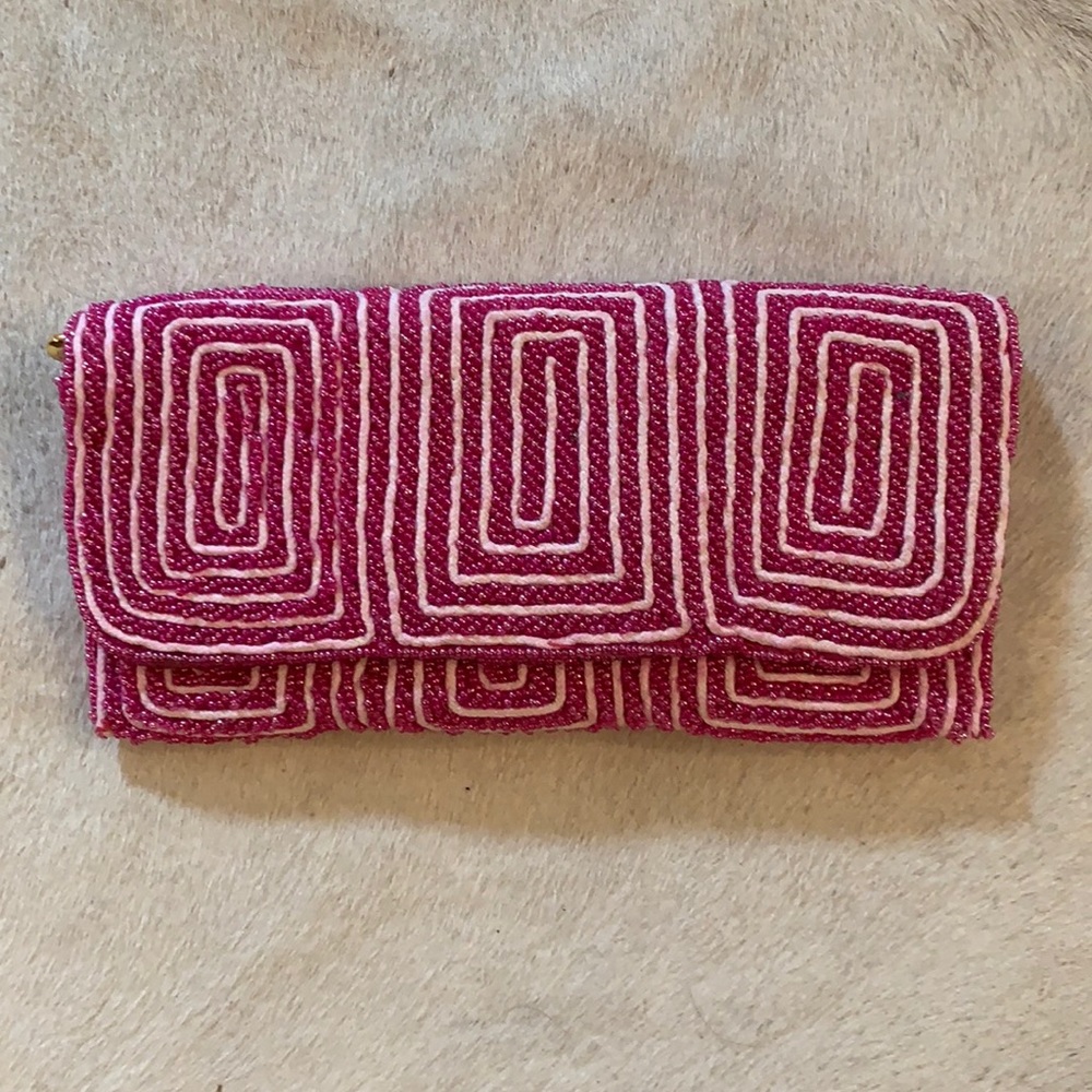 Anthropologie Beaded Clutch, Pink and White